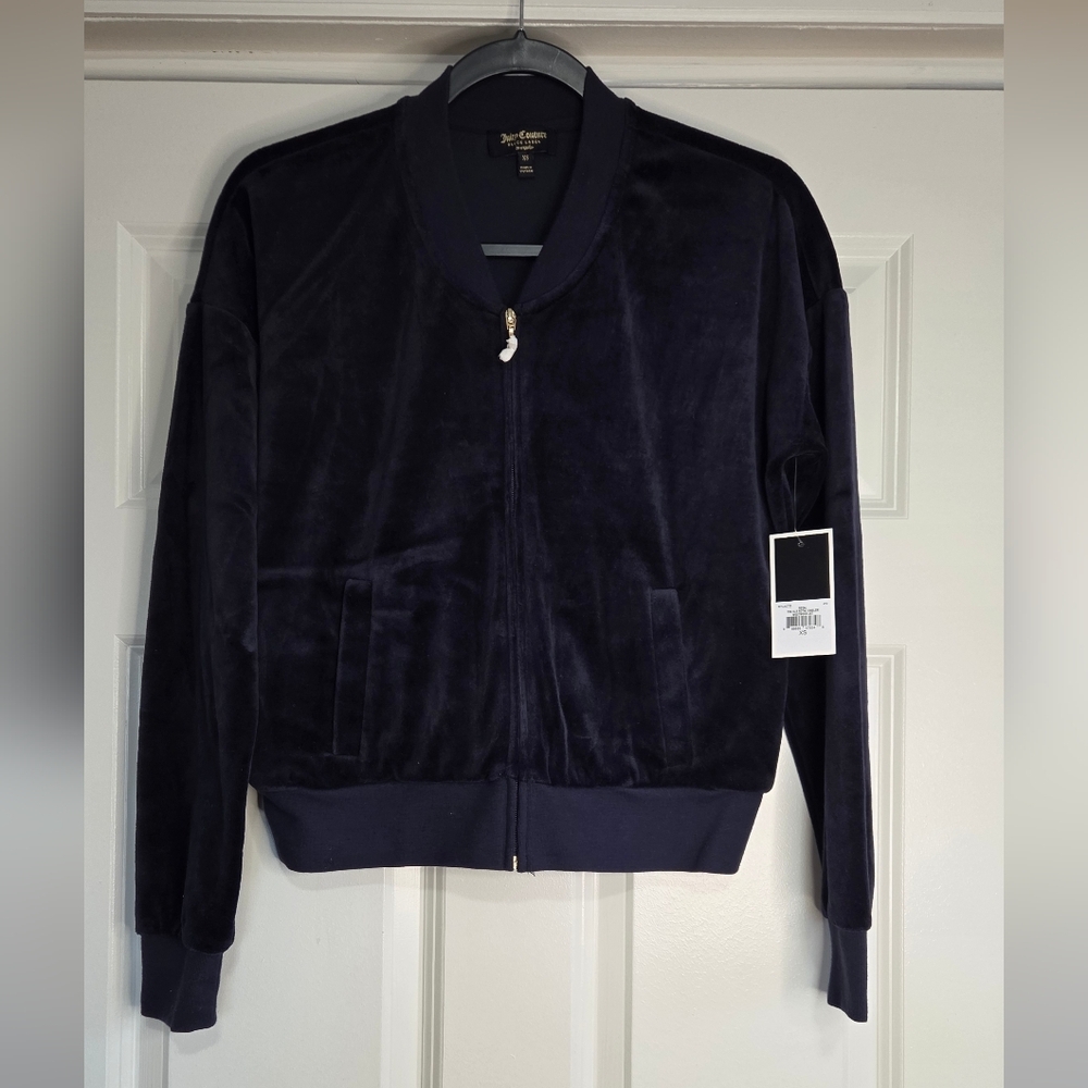 Juicy Couture Black Label Navy Velour Royal Emblem Westwood Jacket - Size XS